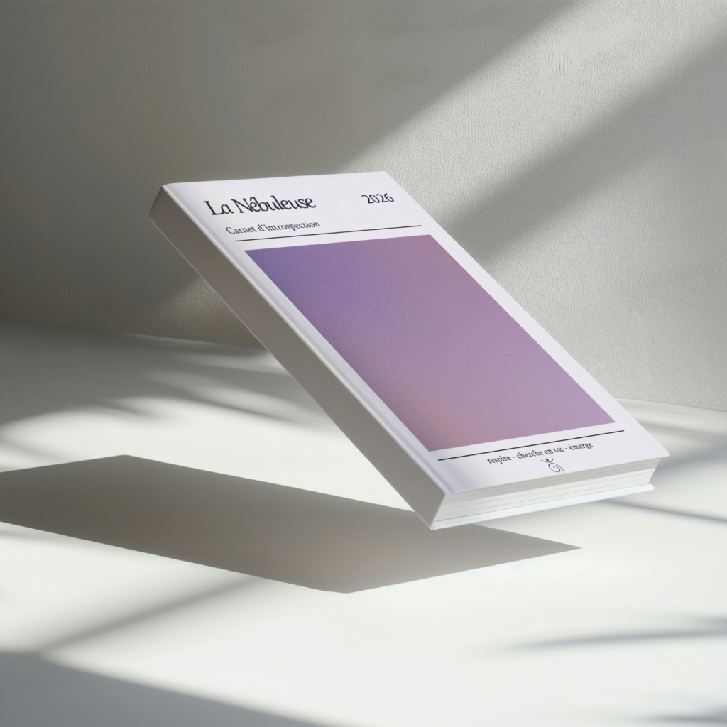 Cette affiche illustre l’espace digital, un environnement sécurisé où les utilisateurs peuvent accéder à leurs contenus, gérer leur carnet d’introspection et prolonger leur cheminement personnel.